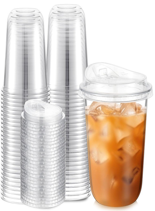 Teecyhooo 50 Pack 16 oz Clear Plastic Cups with Strawless Sip Lids Disposable Pet Iced Coffee Round Bottom Cup for Iced Coffee Juice Smoothie Cold Beverage Milkshake Bubble - Image 1